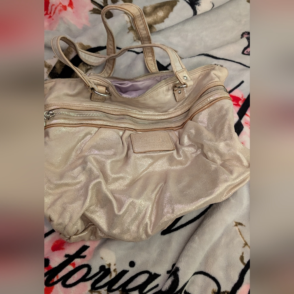 Coach Vintage Large Gold Metallic Champagne Poppy Tote Bag
